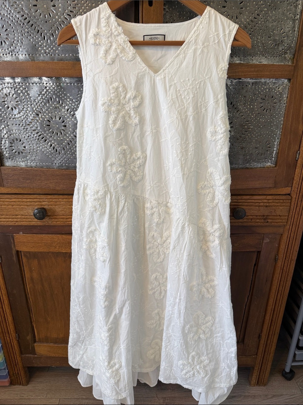 Perfect Kuose cotton embroidered white midi dress oversized small